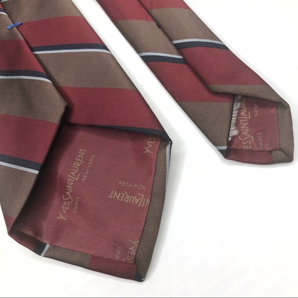 Yves Saint Laurent Brown Maroon Blue Striped Tie - Picture 3 of 4